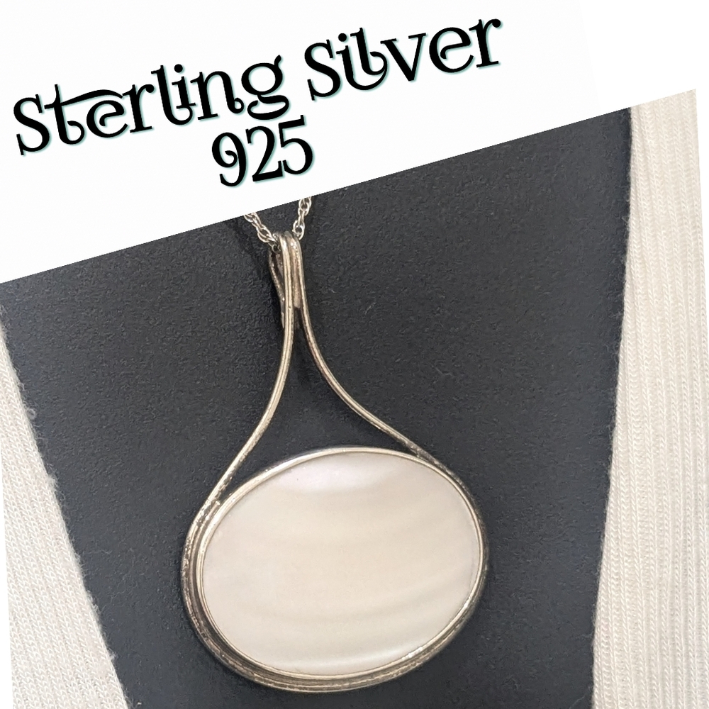 Very Large Handmade 925 Sterling Silver Mother Of Pearl Pendant
